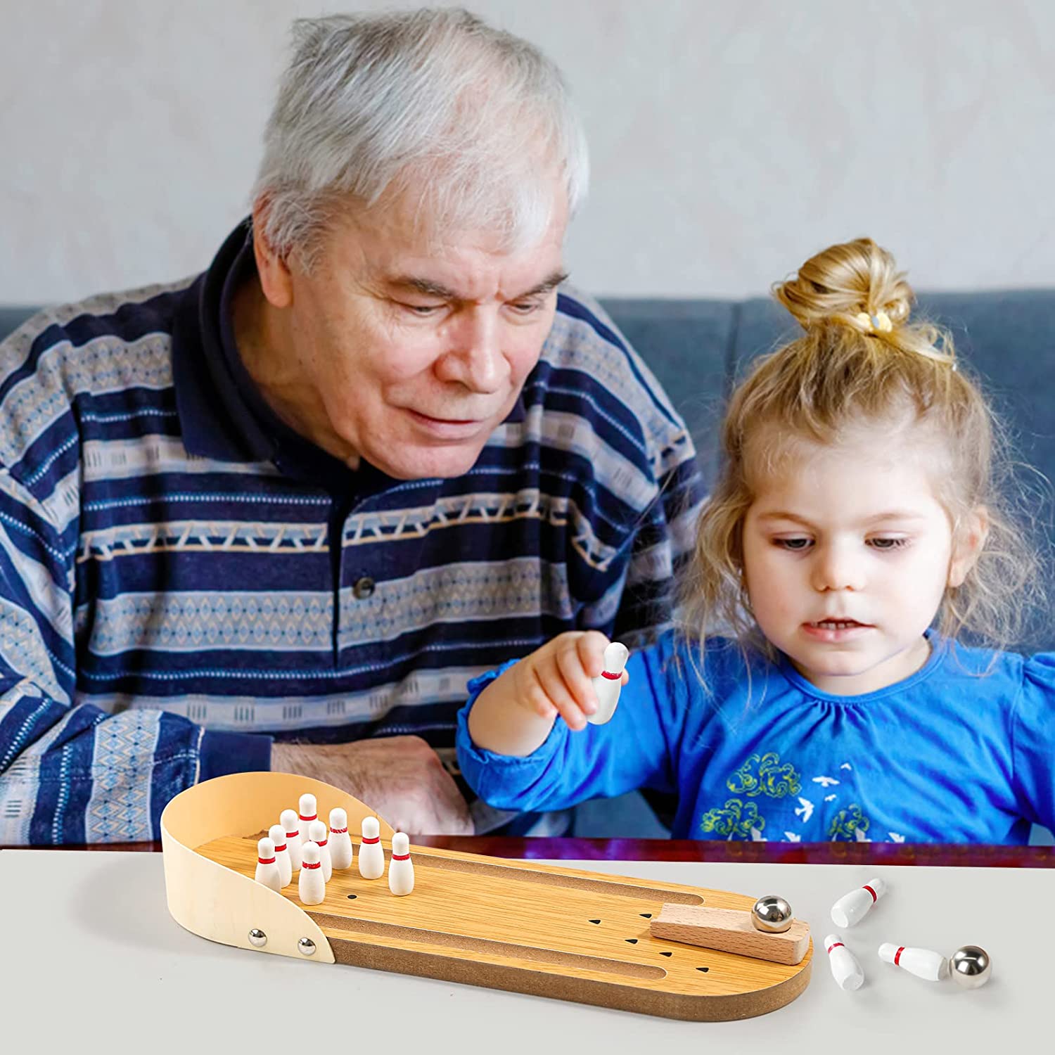 Woods™ - Mini Bowling Game - Wooden Bowling Alley