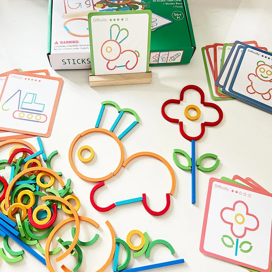 Sticks & Rings – Slim & Creative – Wooden Shape Puzzle