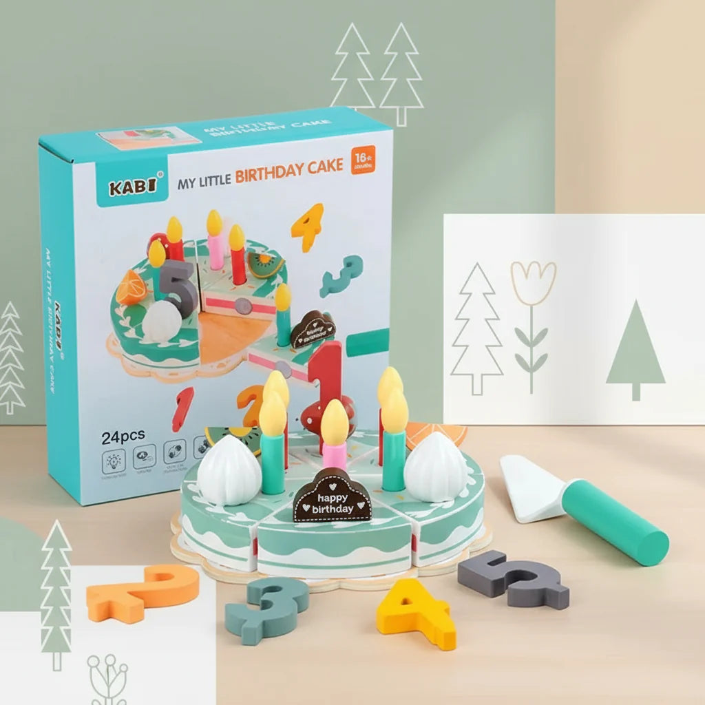 TinyChef – Educational & Fun – Wooden Kitchen Set with Cake and Accessories